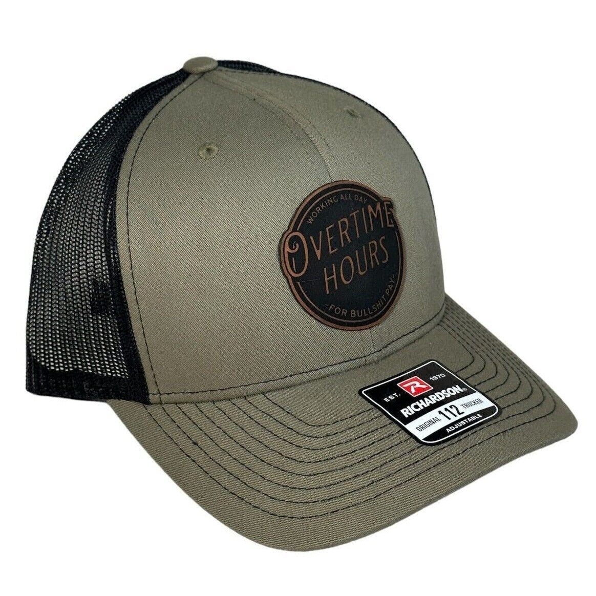 Working Long Hours Leather Patch Snapback Hat - Custom Colors