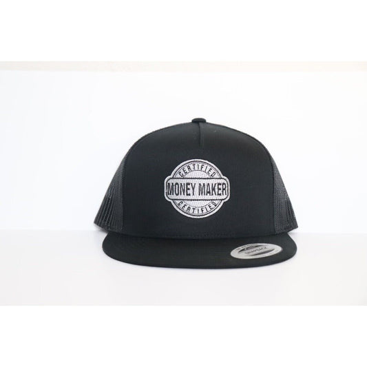 Certified Money Maker Trucker Mesh Flat Bill SnapBack Hat Unisex (Embroidered)